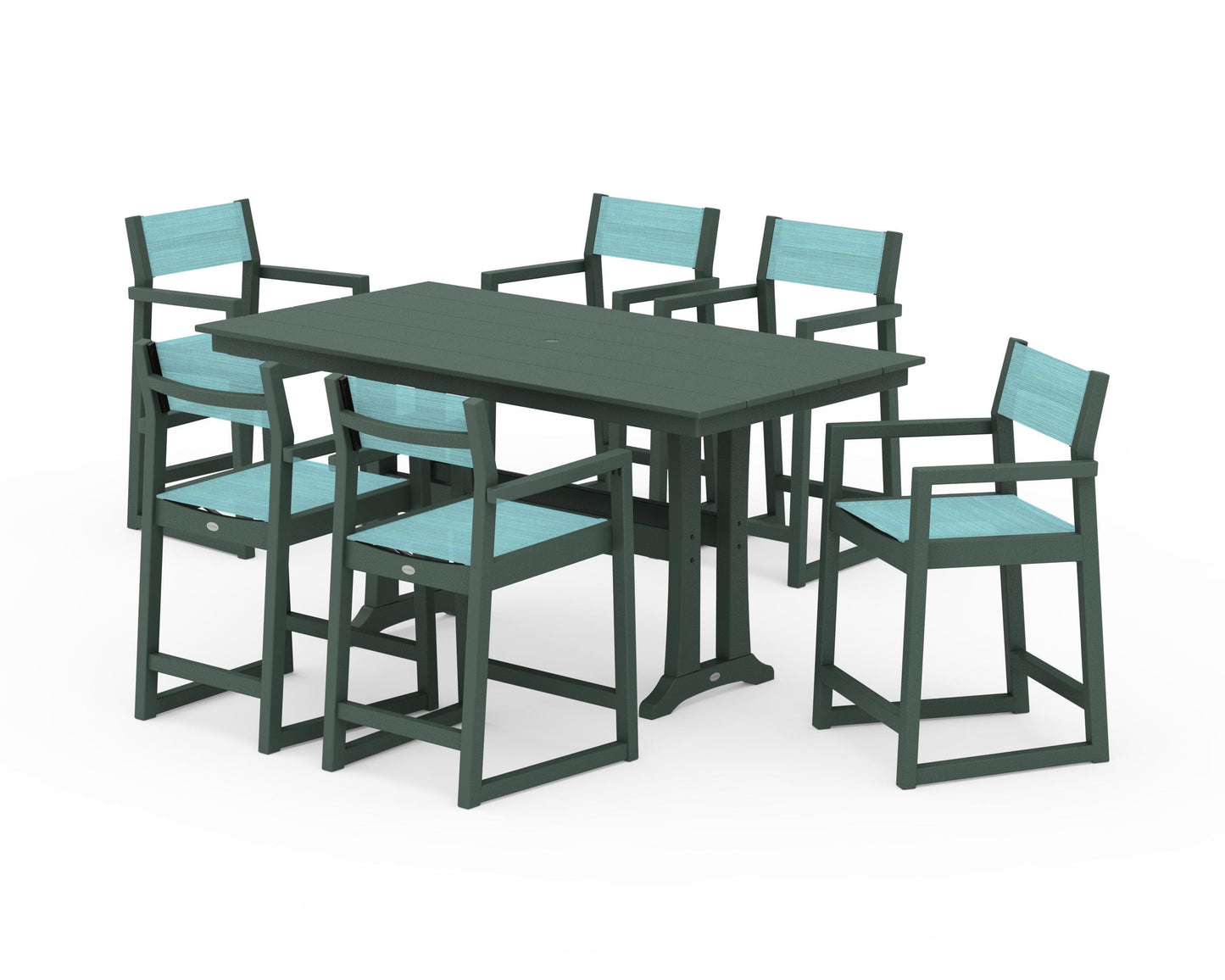 EDGE Sling Arm Chair 7-Piece Farmhouse Counter Set with Trestle Legs