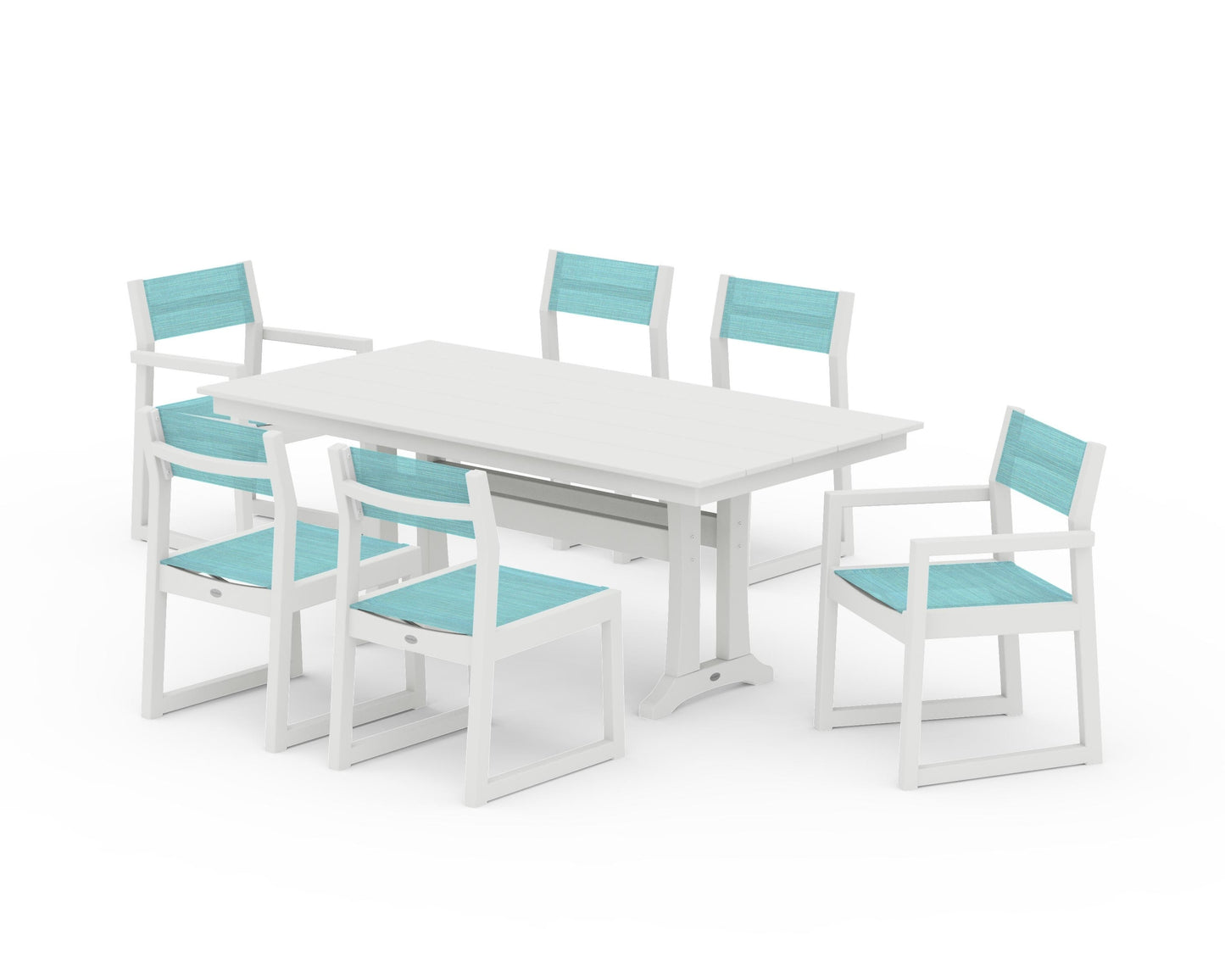 EDGE Sling 7-Piece Farmhouse Trestle Dining Set
