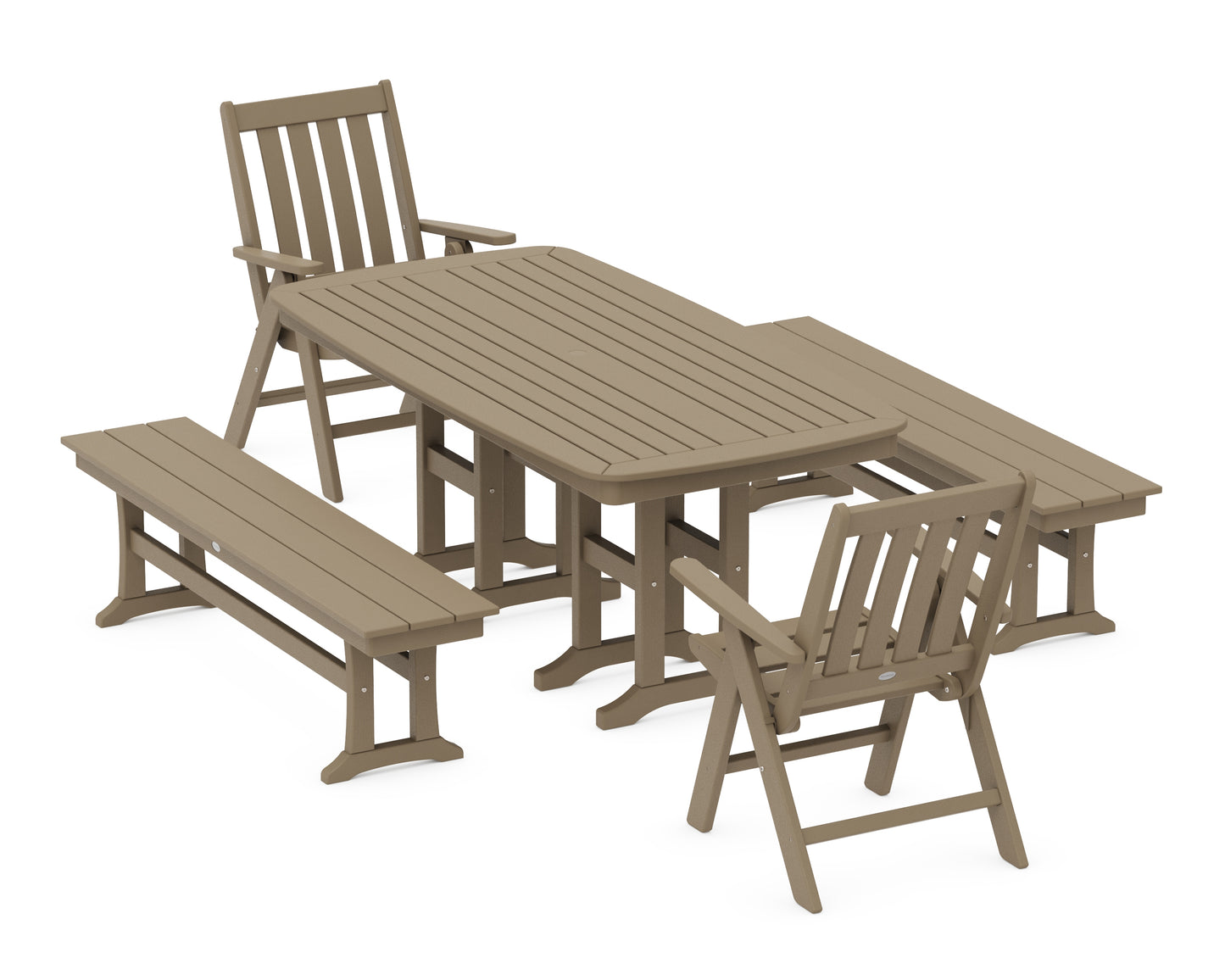 Vineyard Folding Chair 6-Piece Dining Set with Benches