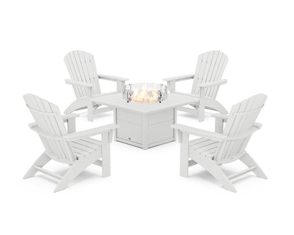 5-Piece Nautical Grand Adirondack Conversation Set with Fire Pit Table