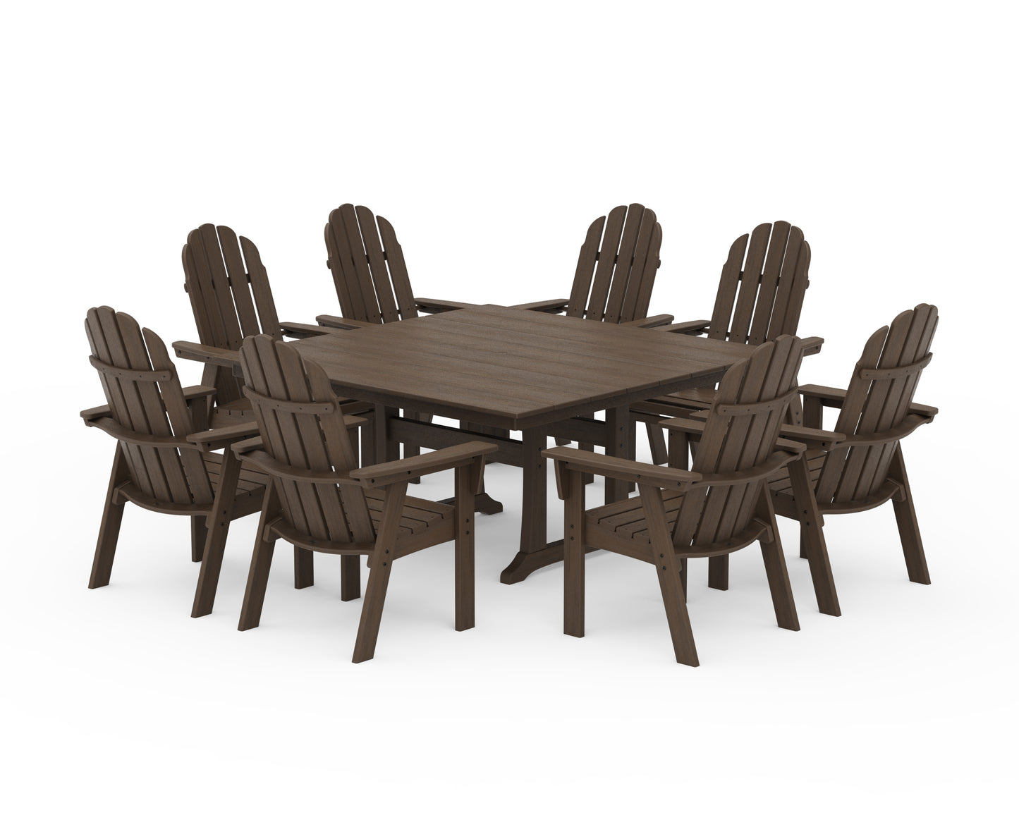 Vineyard Curveback Adirondack 9-Piece Square Farmhouse Dining Set with Trestle Legs