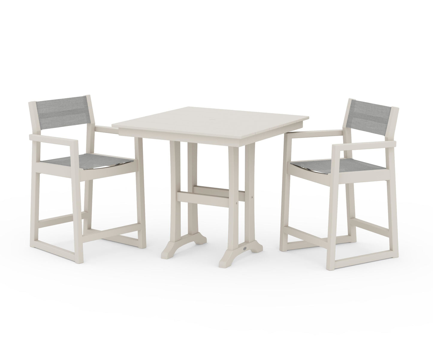 EDGE Sling Arm Chair 3-Piece Farmhouse Counter Set with Trestle Legs