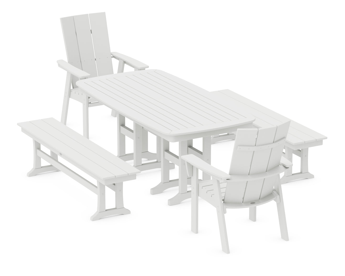 Modern Curveback Adirondack 5-Piece Dining Set with Benches