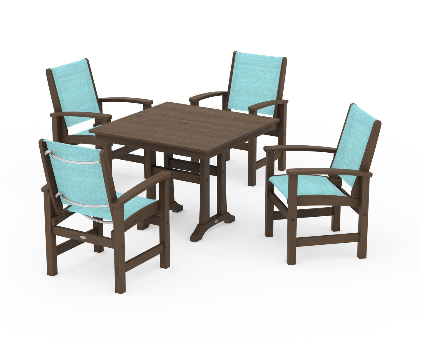 Coastal 5-Piece Farmhouse Dining Set With Trestle Legs