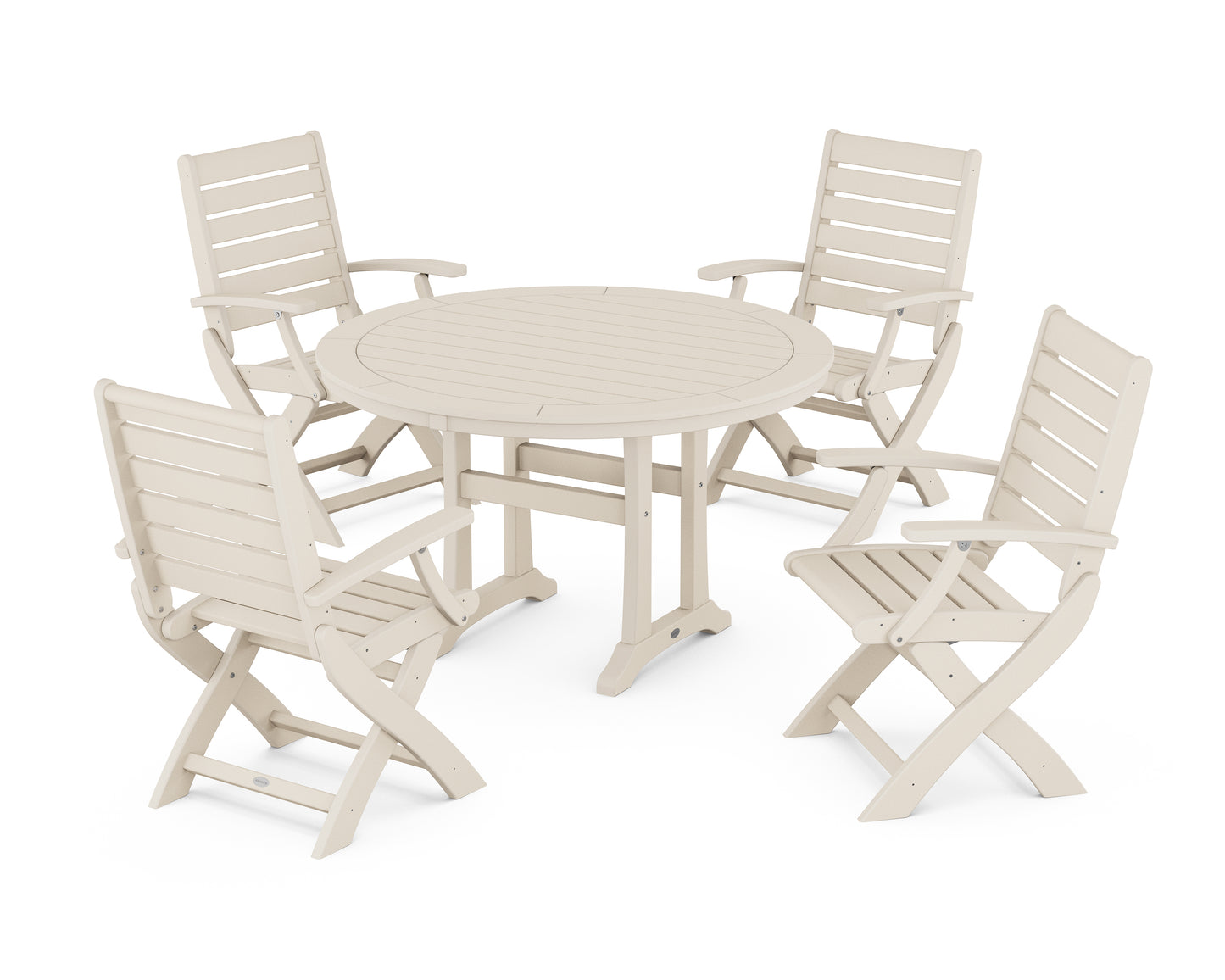 Signature Folding Chair 5-Piece Round Dining Set with Trestle Legs