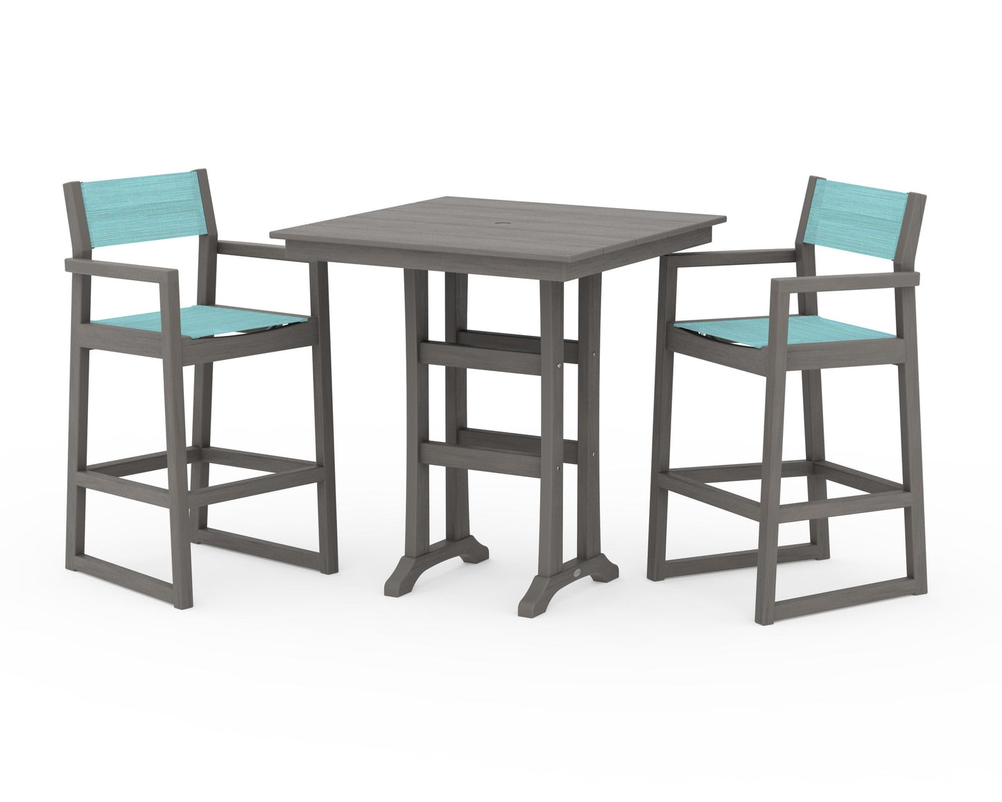 EDGE Sling Arm Chair 3-Piece Farmhouse Bar Set with Trestle Legs