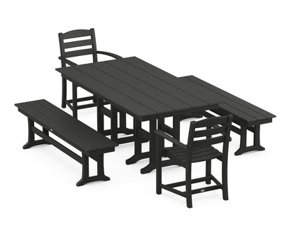 La Casa Cafe 5-Piece Farmhouse Dining Set with Benches