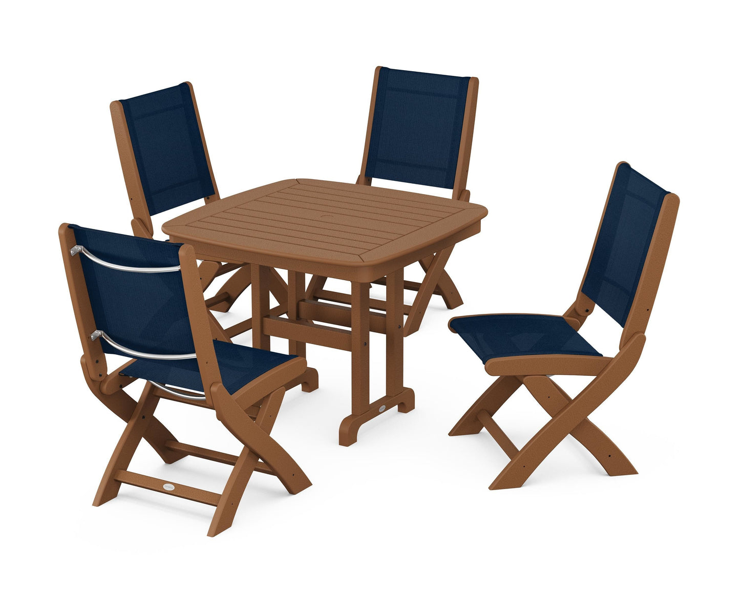 Coastal Folding Side Chair 5-Piece Dining Set
