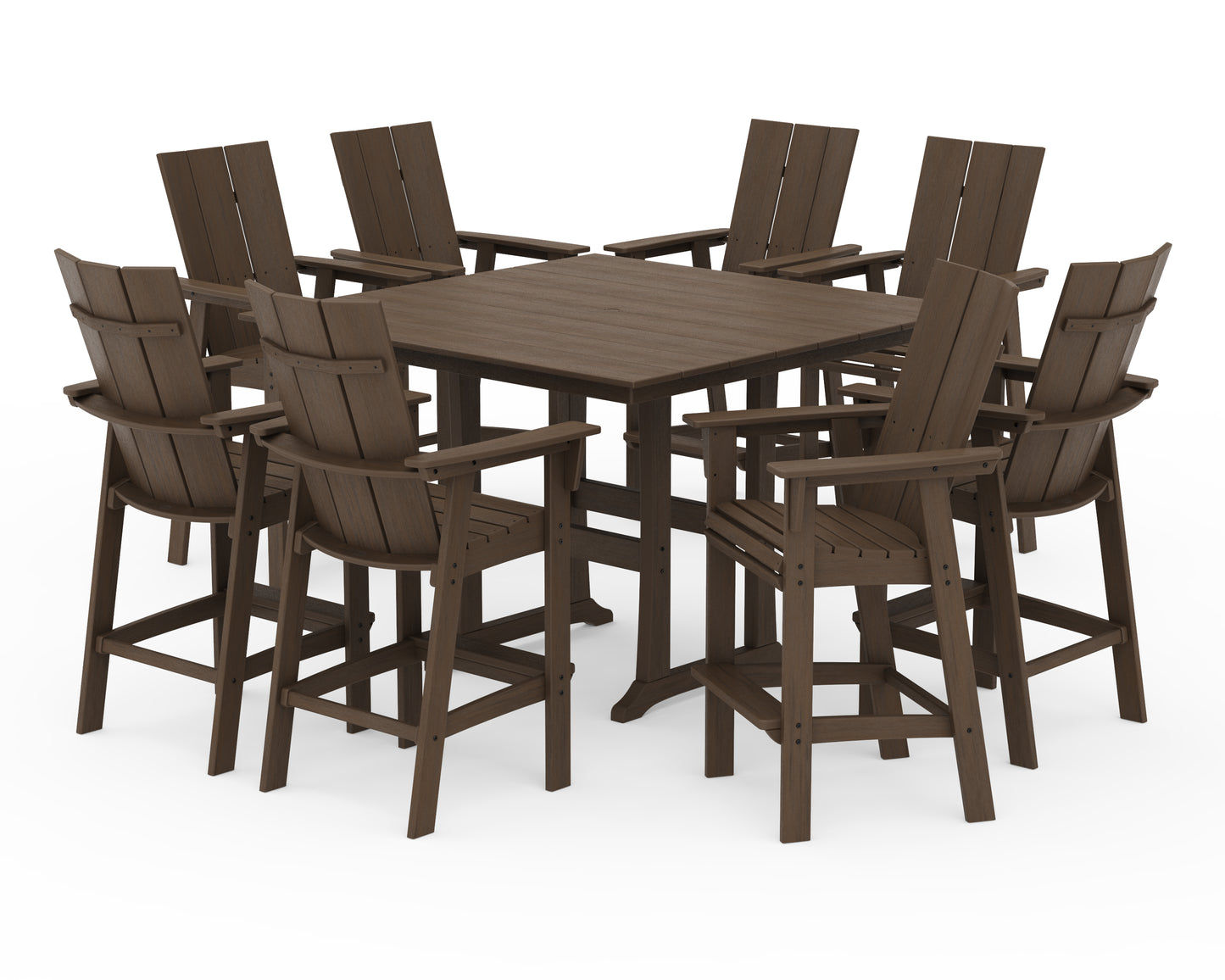 Modern Curveback Adirondack 9-Piece Farmhouse Trestle Bar Set