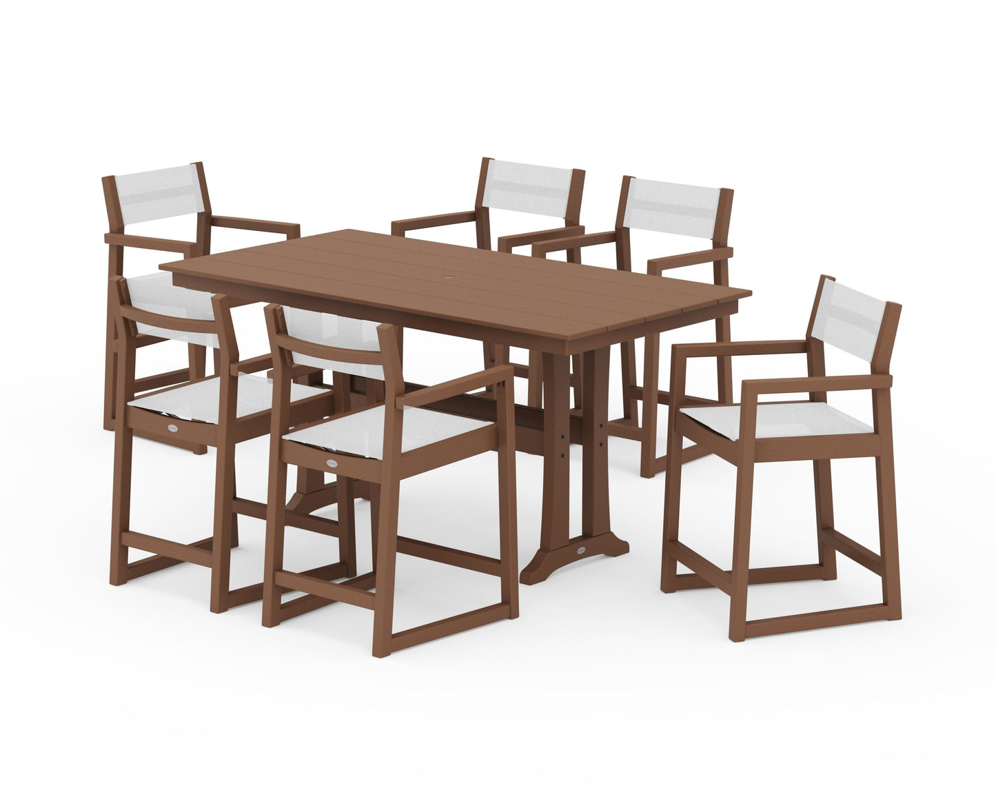 EDGE Sling Arm Chair 7-Piece Farmhouse Counter Set with Trestle Legs