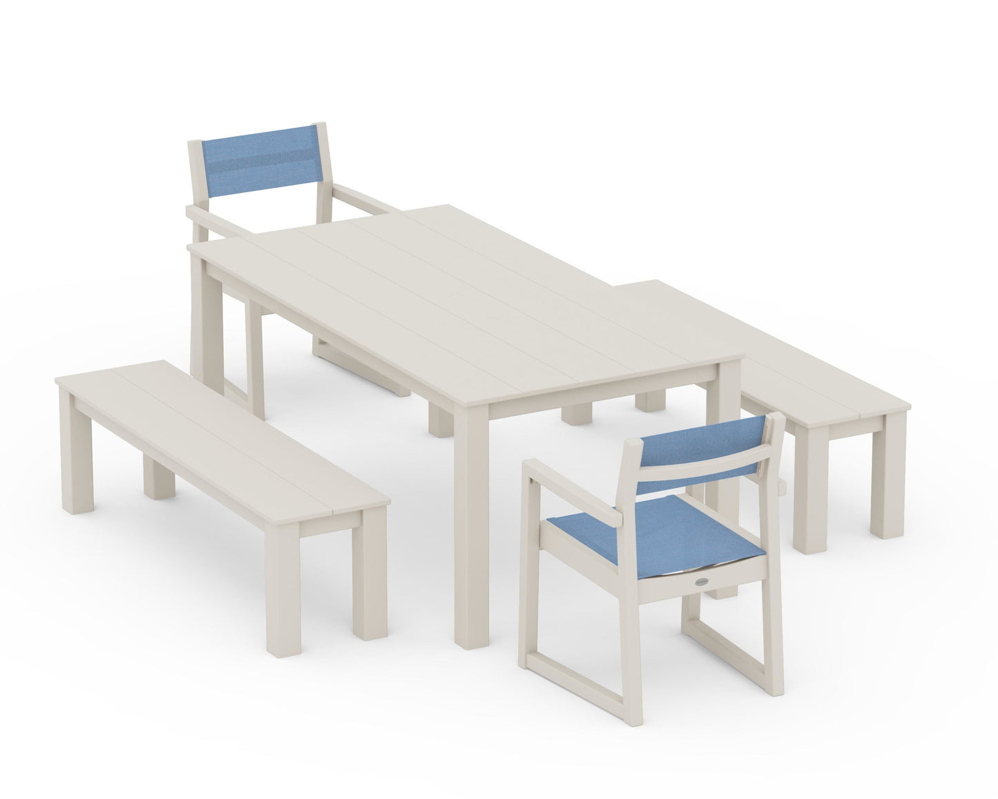 EDGE Sling Arm Chair 5-Piece Parsons Dining Set with Benches