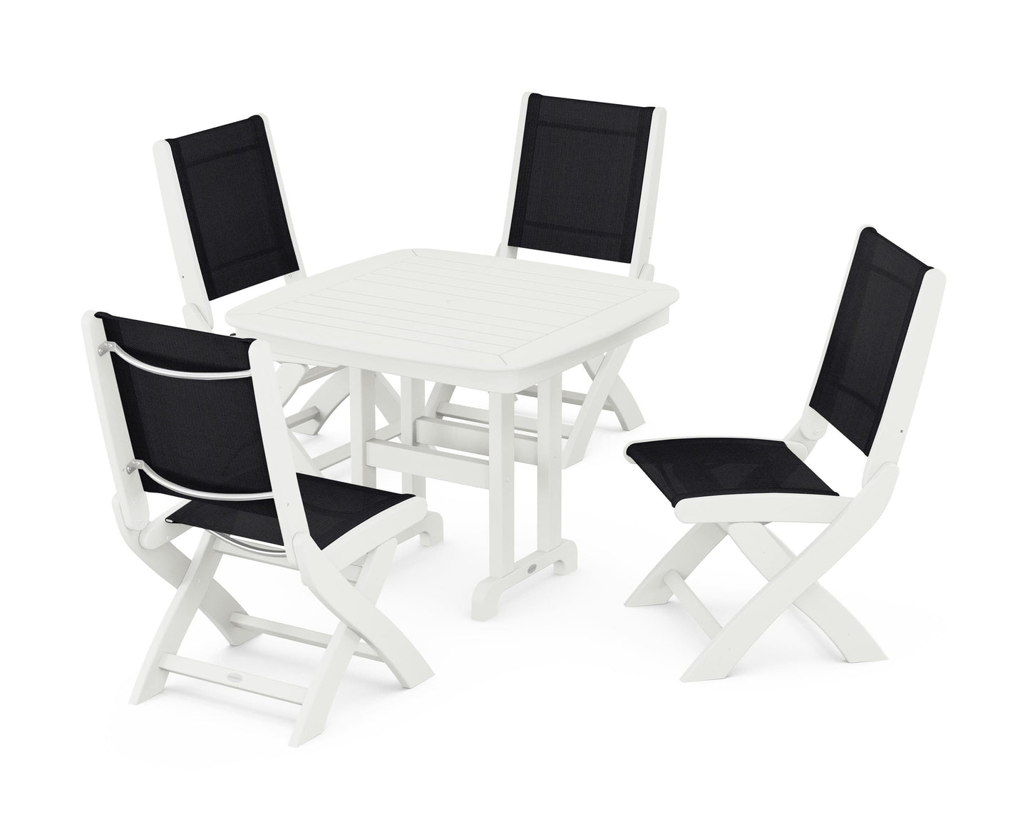 Coastal Folding Side Chair 5-Piece Dining Set