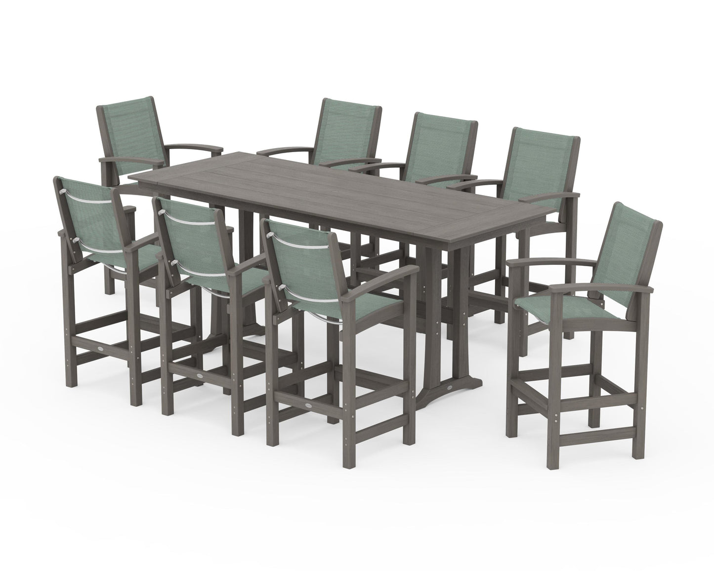 Coastal 9-Piece Farmhouse Bar Set with Trestle Legs
