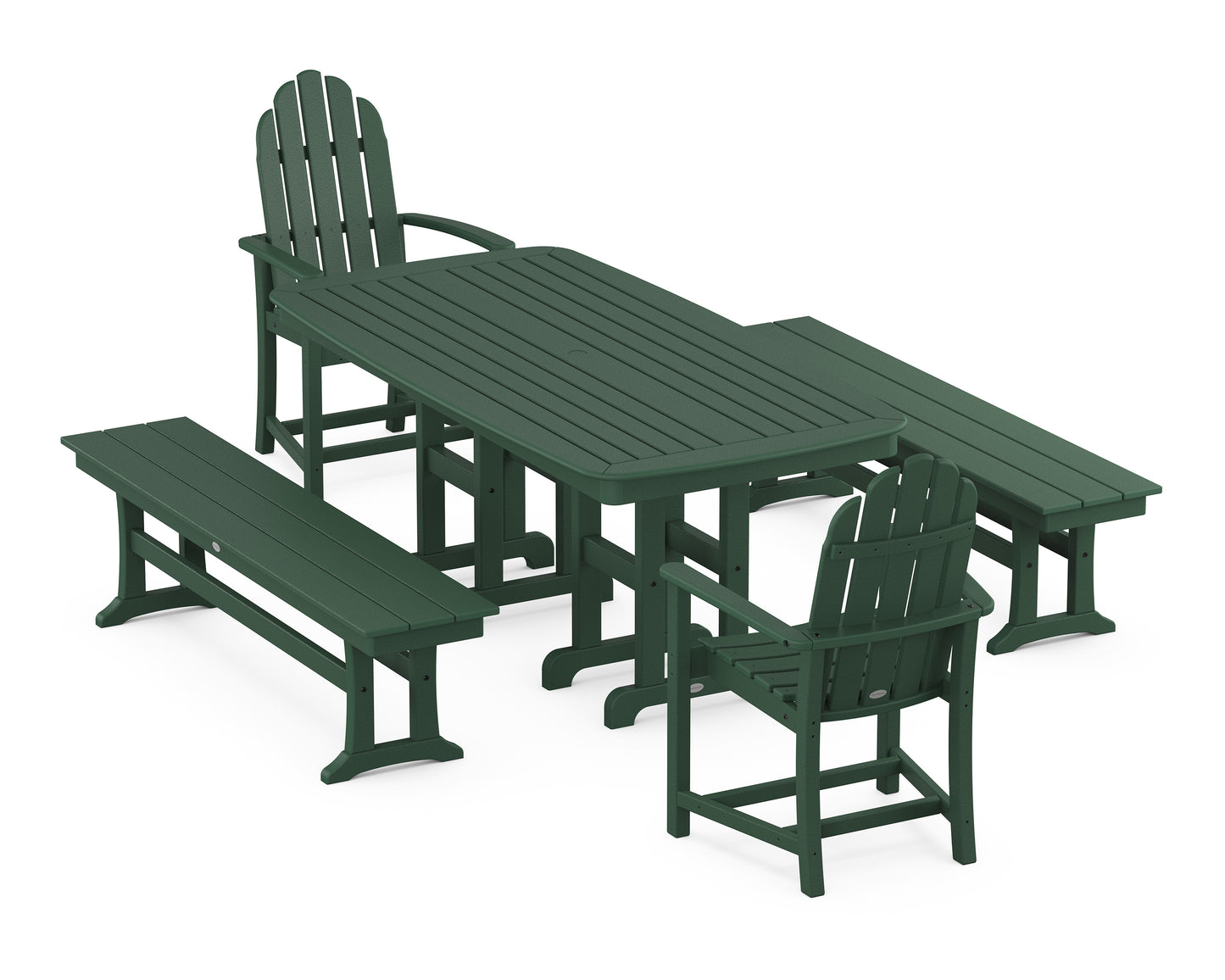 Classic Adirondack 5-Piece Dining Set with Benches