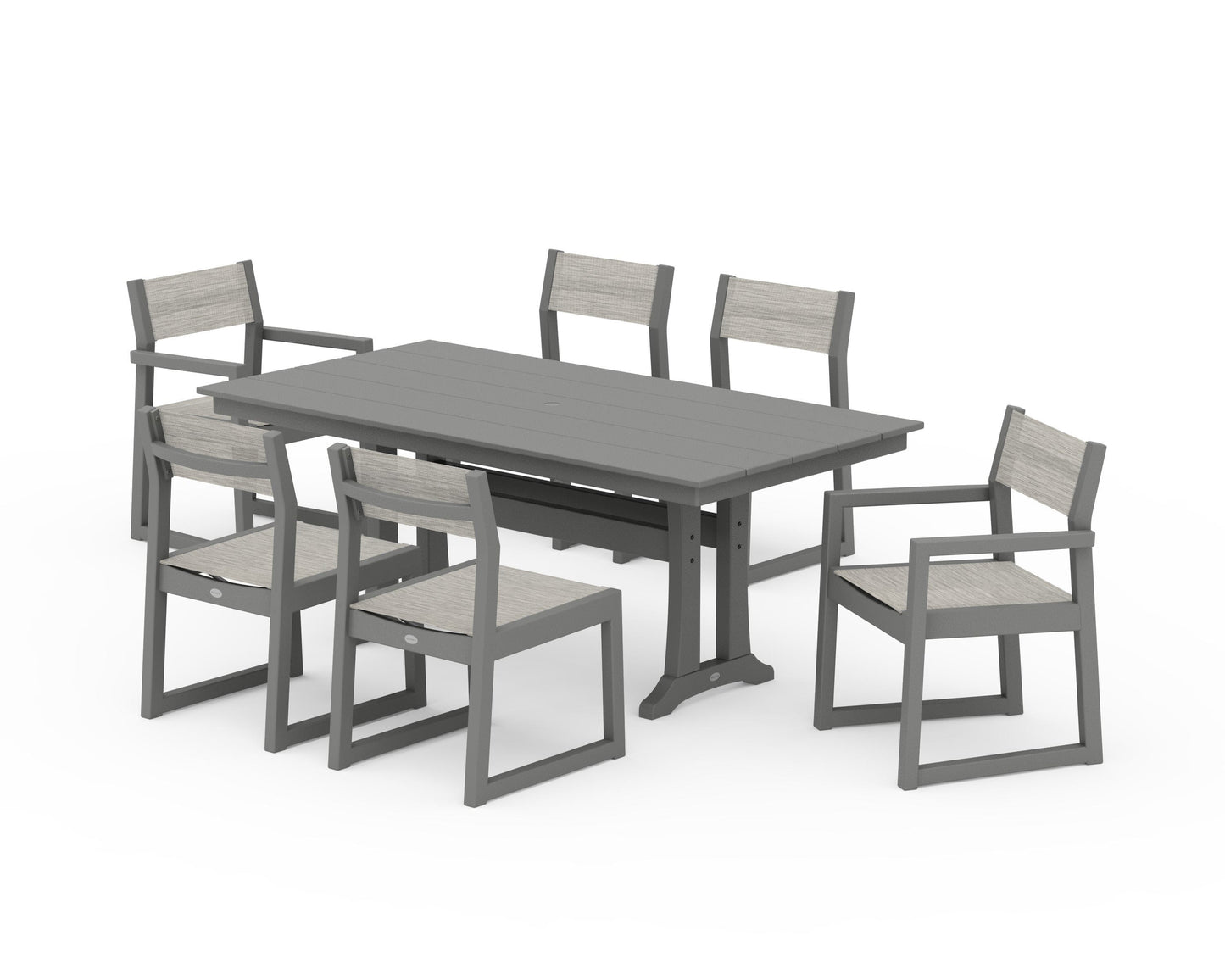EDGE Sling 7-Piece Farmhouse Trestle Dining Set
