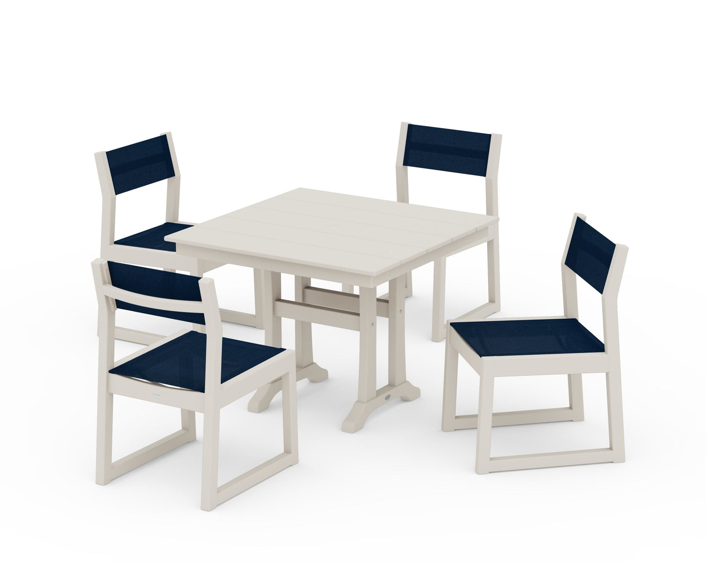EDGE Sling 5-Piece Farmhouse Trestle Side Chair Dining Set