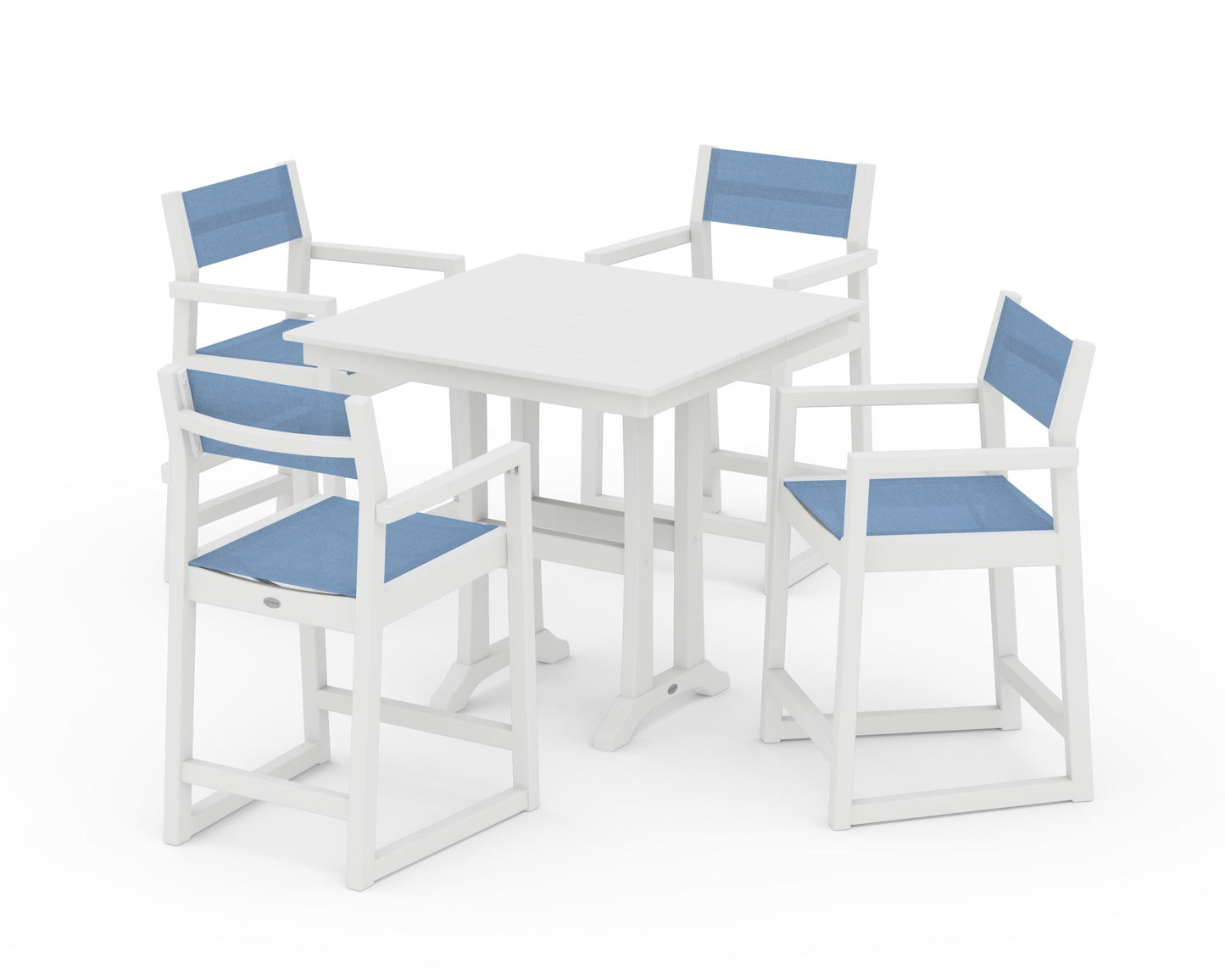 EDGE Sling Arm Chair 5-Piece Farmhouse Counter Set with Trestle Legs