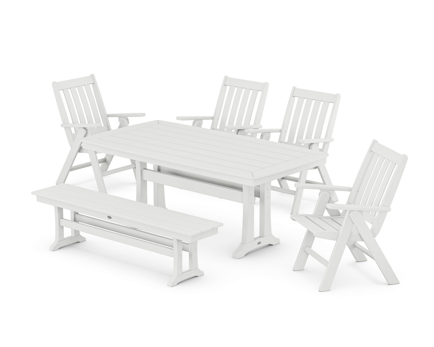 Vineyard Folding Chair 6-Piece Dining Set with Trestle Legs and Bench