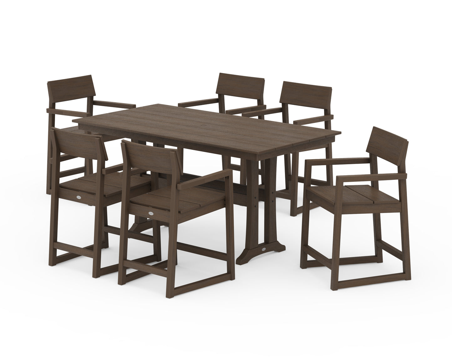 EDGE Arm Chair 7-Piece Farmhouse Counter Set with Trestle Legs