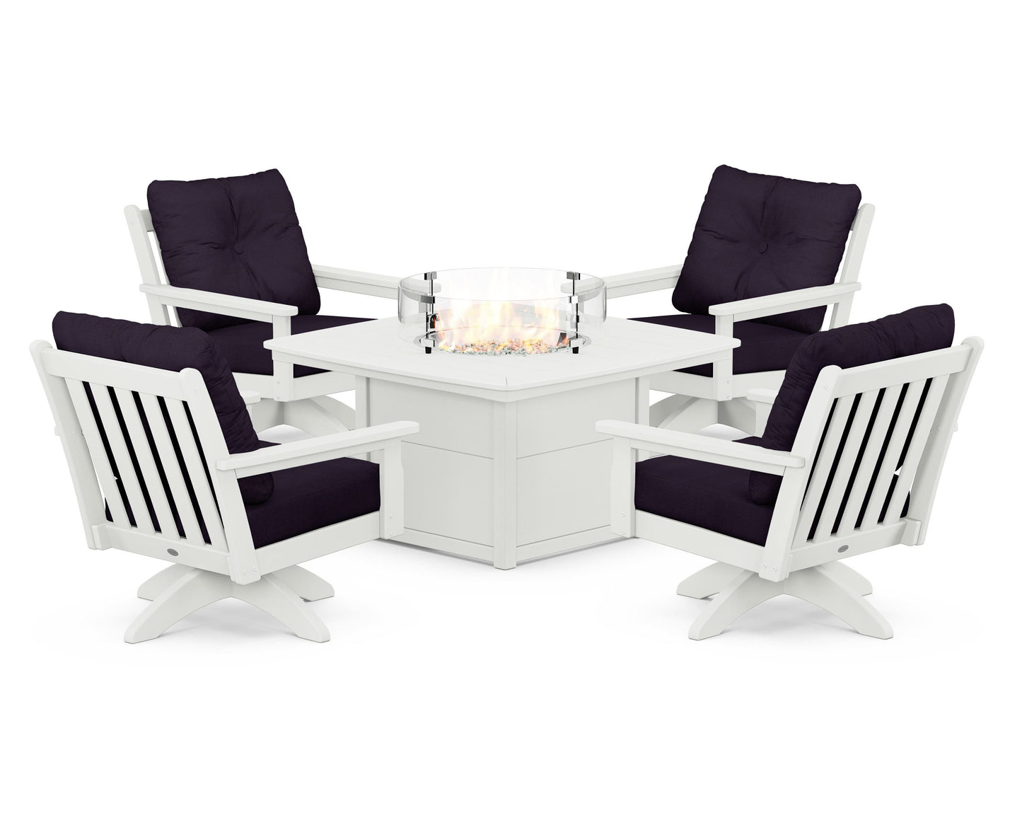 Vineyard 5-Piece Deep Seating Swivel Conversation Set with Fire Pit Table