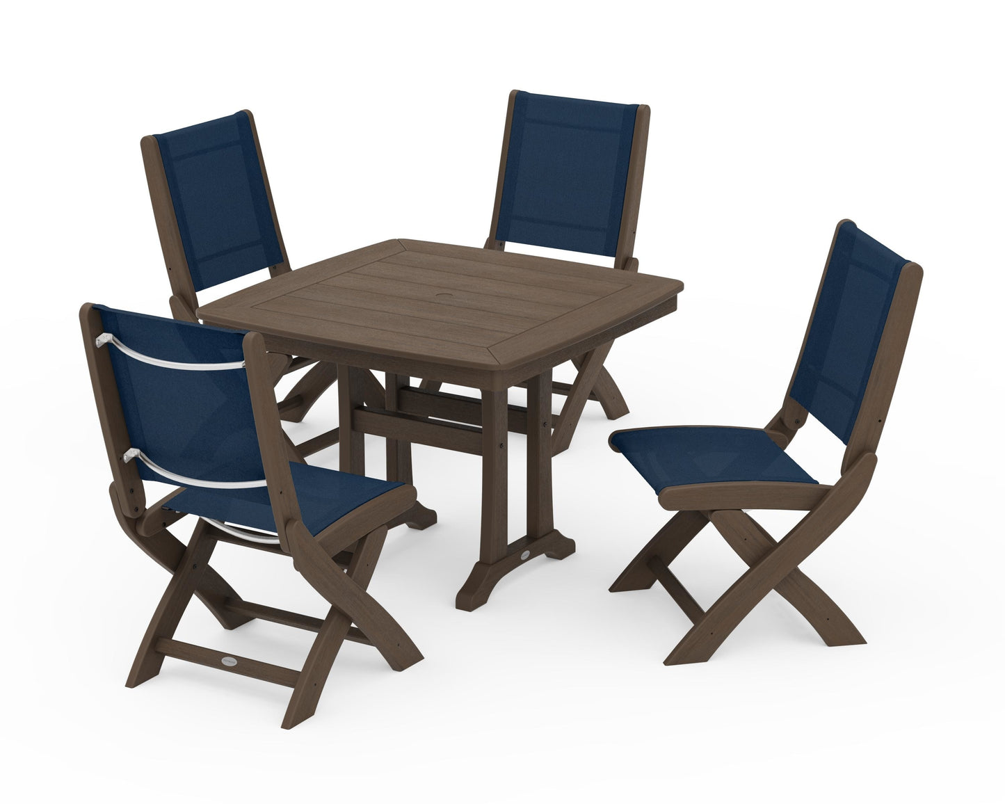 Coastal Folding Side Chair 5-Piece Dining Set with Trestle Legs