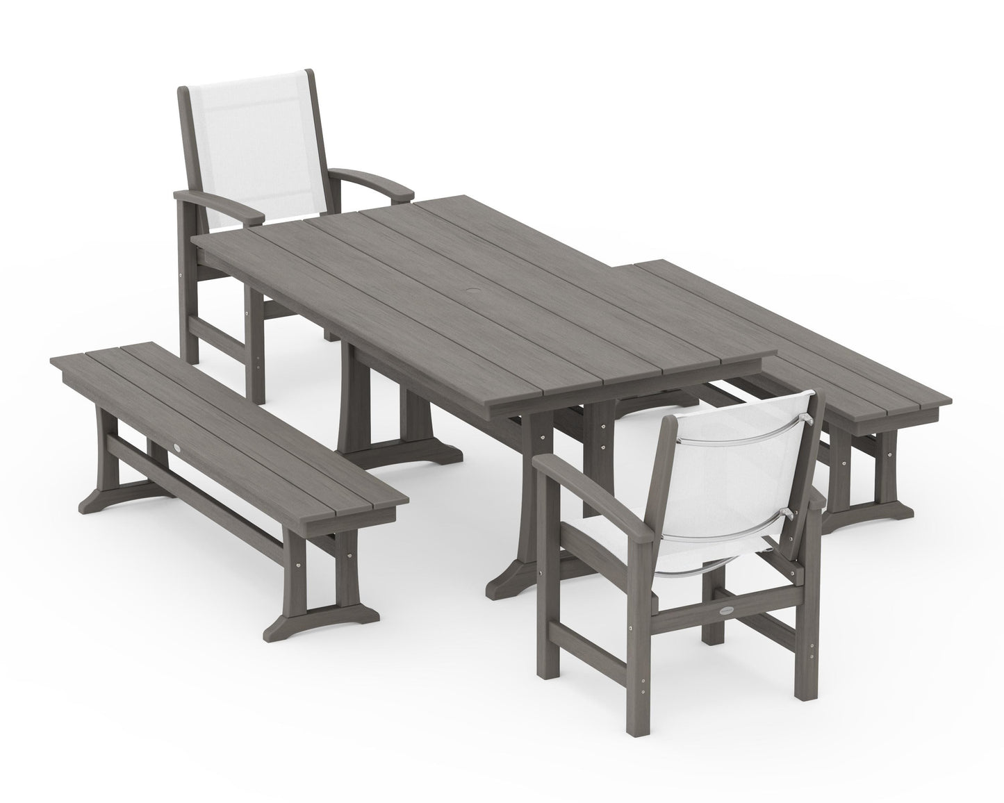 Coastal 5-Piece Farmhouse Dining Set with Trestle Legs and Benches