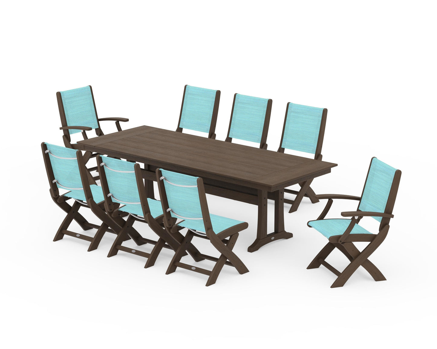 Coastal 9-Piece Folding Dining Chair Farmhouse Dining Set with Trestle Legs
