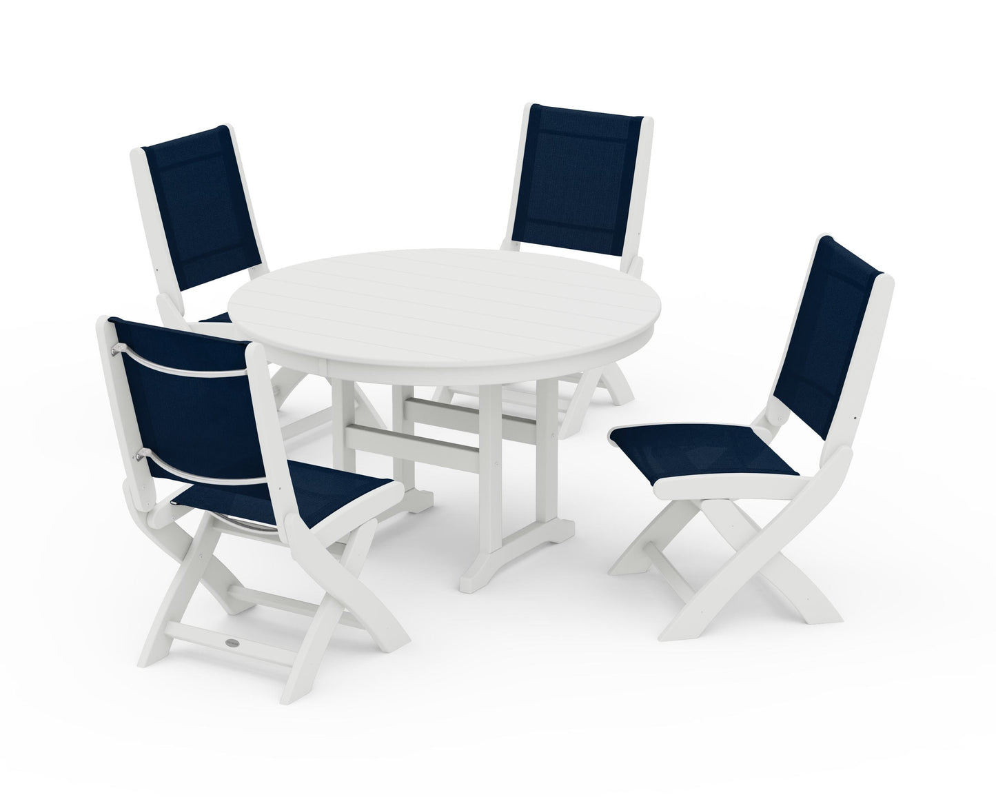Coastal Folding Side Chair 5-Piece Round Dining Set