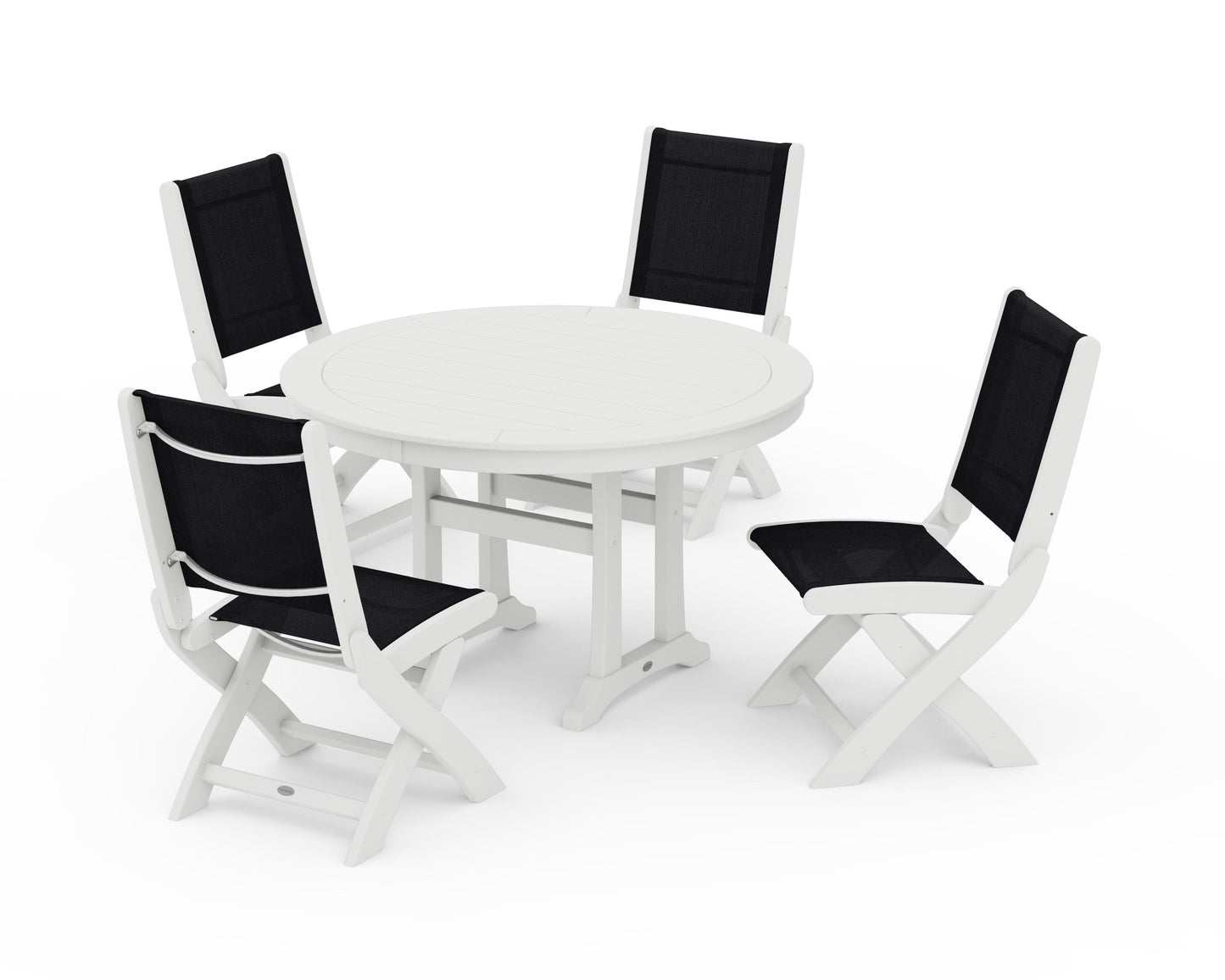 Coastal Folding Side Chair 5-Piece Round Dining Set With Trestle Legs