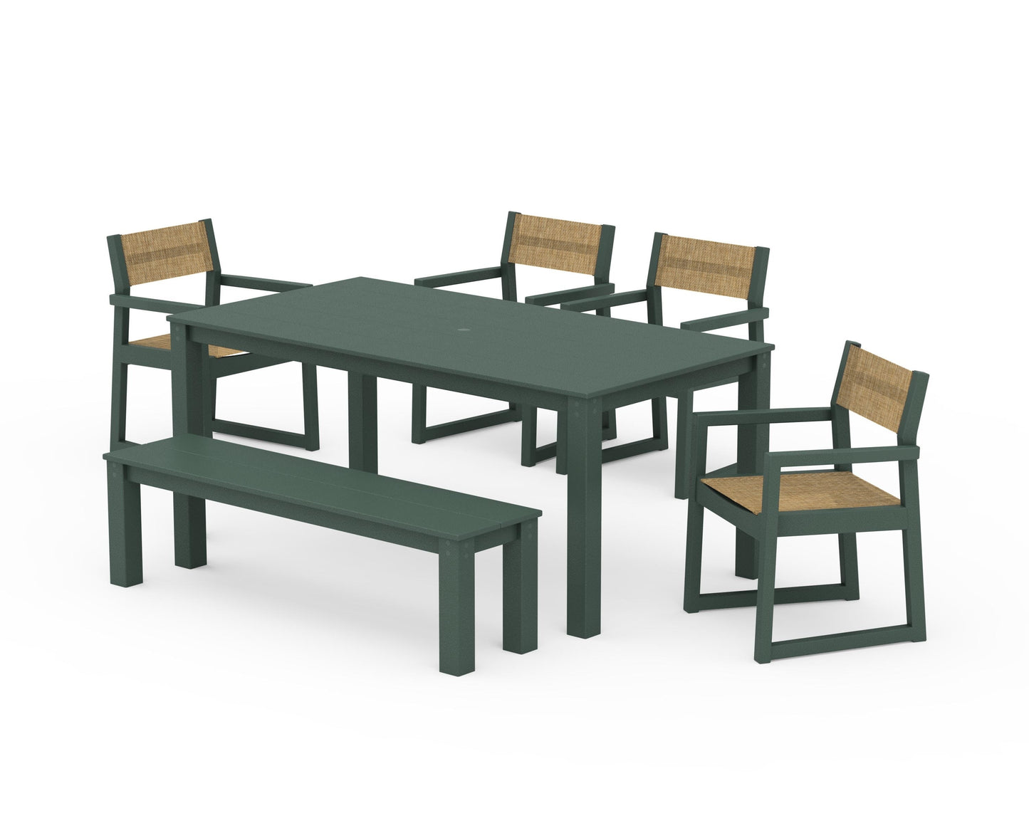 EDGE Sling Arm Chair 6-Piece Parsons Dining Set with Bench