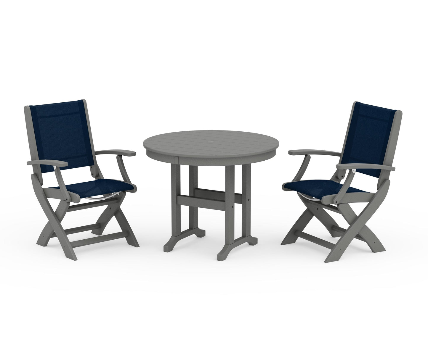 Coastal Folding Chair 3-Piece Round Dining Set
