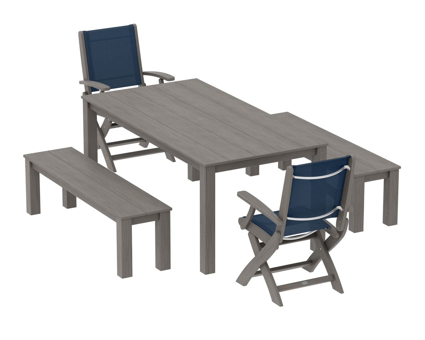 Coastal Folding Chair 5-Piece Parsons Dining Set with Benches