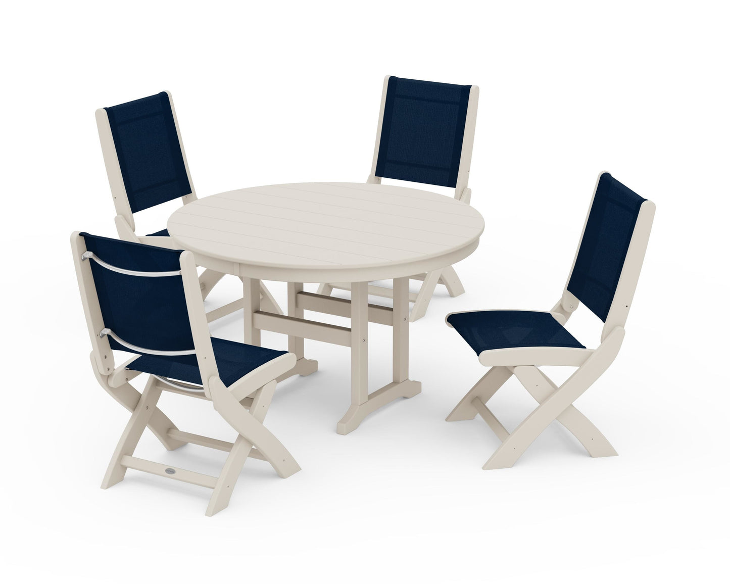 Coastal Folding Side Chair 5-Piece Round Dining Set