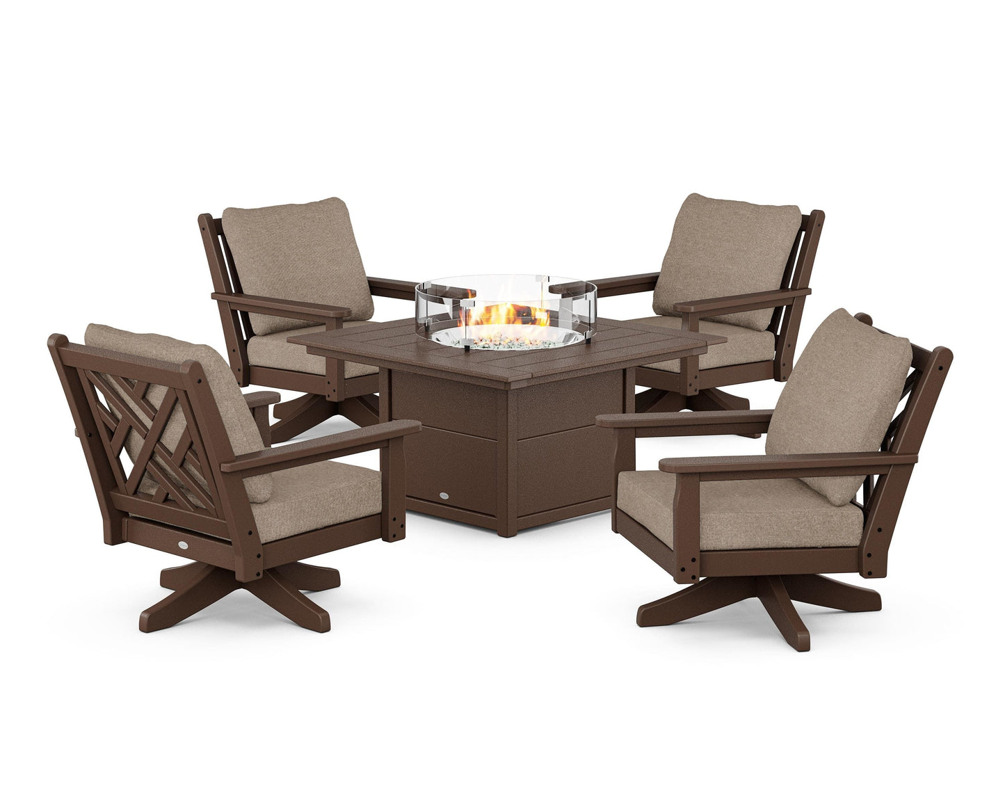 Chippendale 5-Piece Deep Seating Swivel Conversation Set with Fire Pit Table