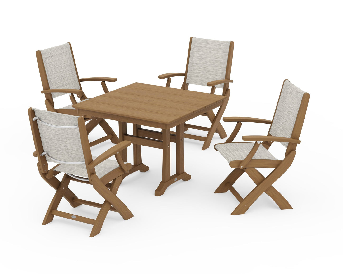 Coastal Folding Chair 5-Piece Farmhouse Dining Set With Trestle Legs