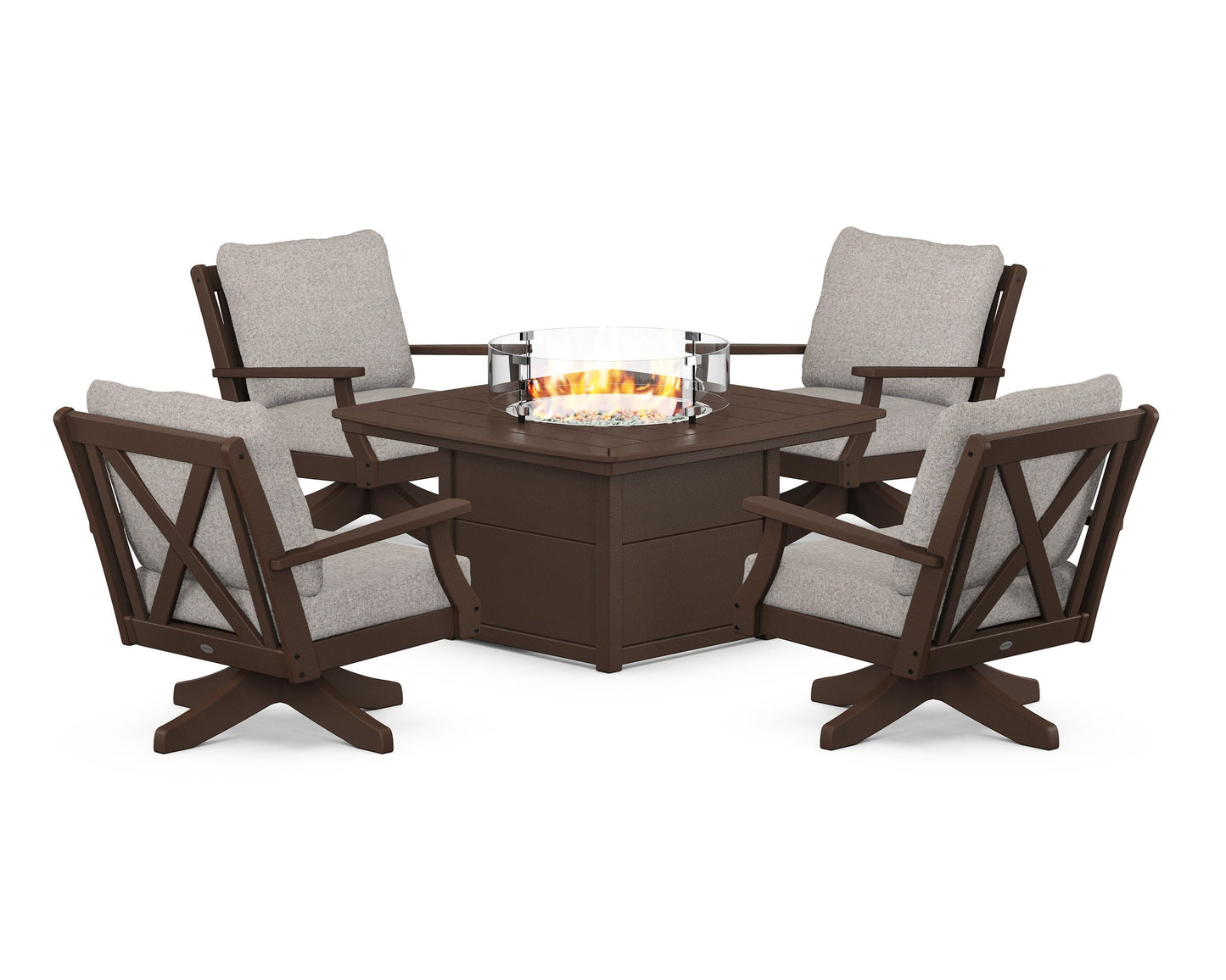 Braxton 5-Piece Deep Seating Swivel Conversation Set with Fire Pit Table