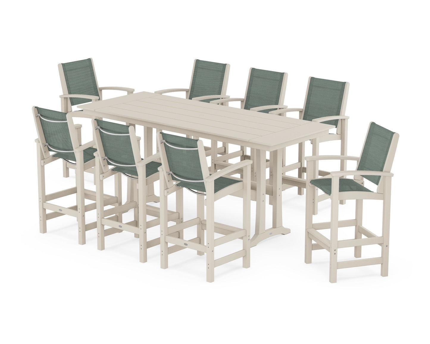 Coastal 9-Piece Farmhouse Bar Set with Trestle Legs