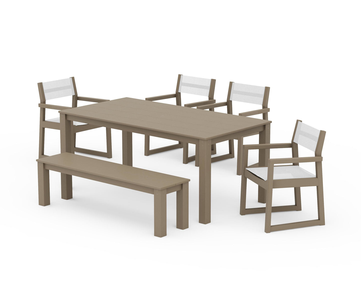 EDGE Sling Arm Chair 6-Piece Parsons Dining Set with Bench