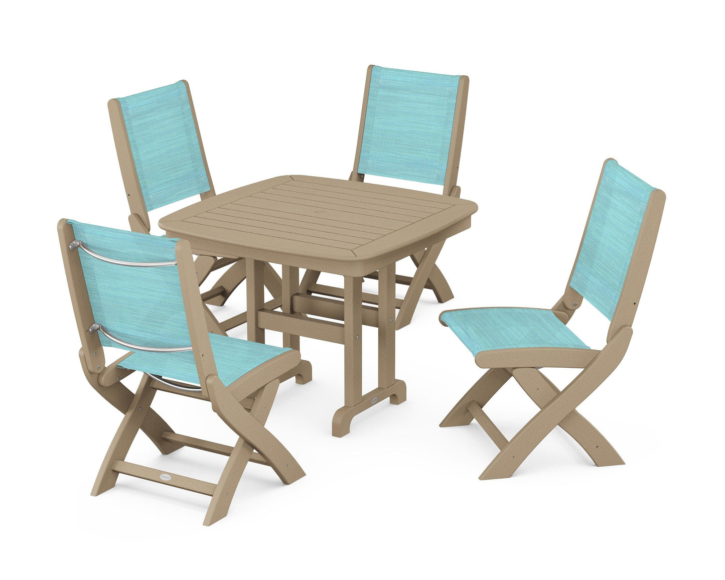 Coastal Folding Side Chair 5-Piece Dining Set