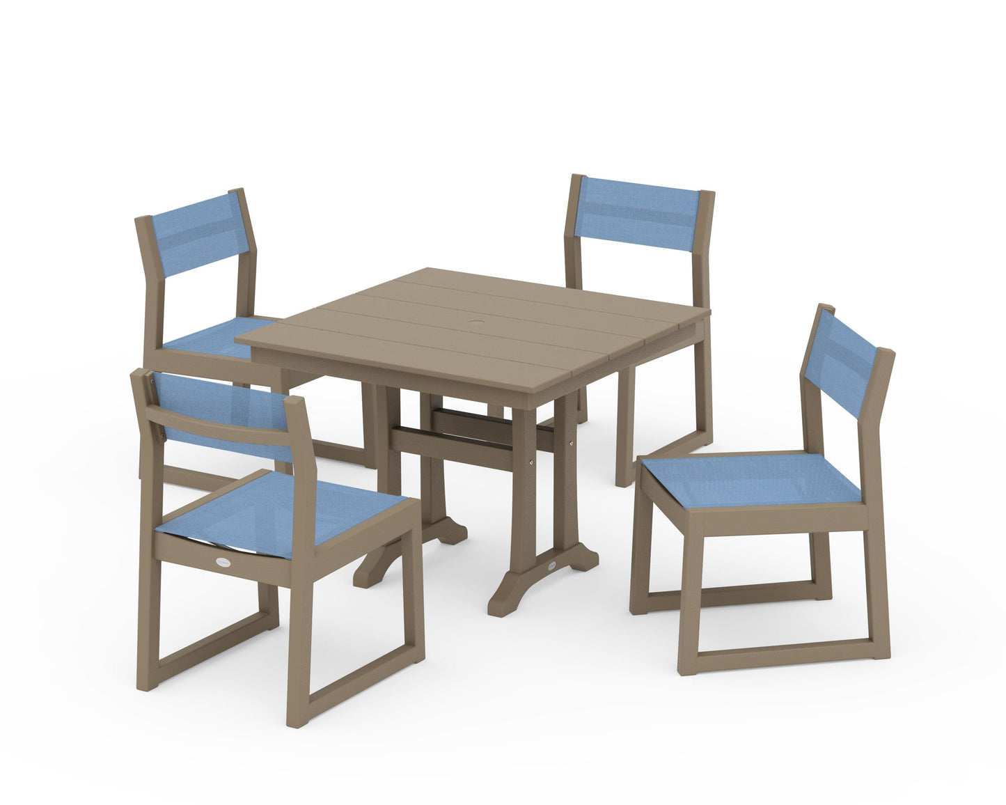 EDGE Sling 5-Piece Farmhouse Trestle Side Chair Dining Set