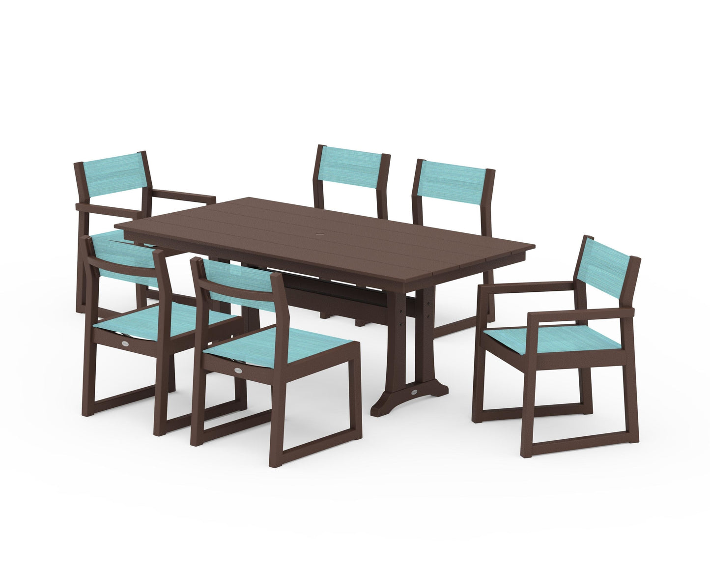 EDGE Sling 7-Piece Farmhouse Trestle Dining Set