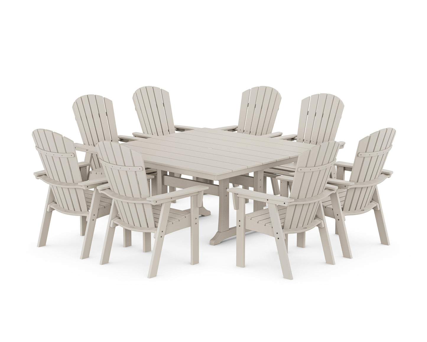 Nautical Curveback Adirondack 9-Piece Square Dining Set with Trestle Legs