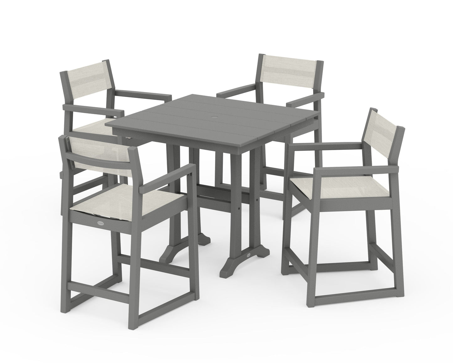 EDGE Sling Arm Chair 5-Piece Farmhouse Counter Set with Trestle Legs