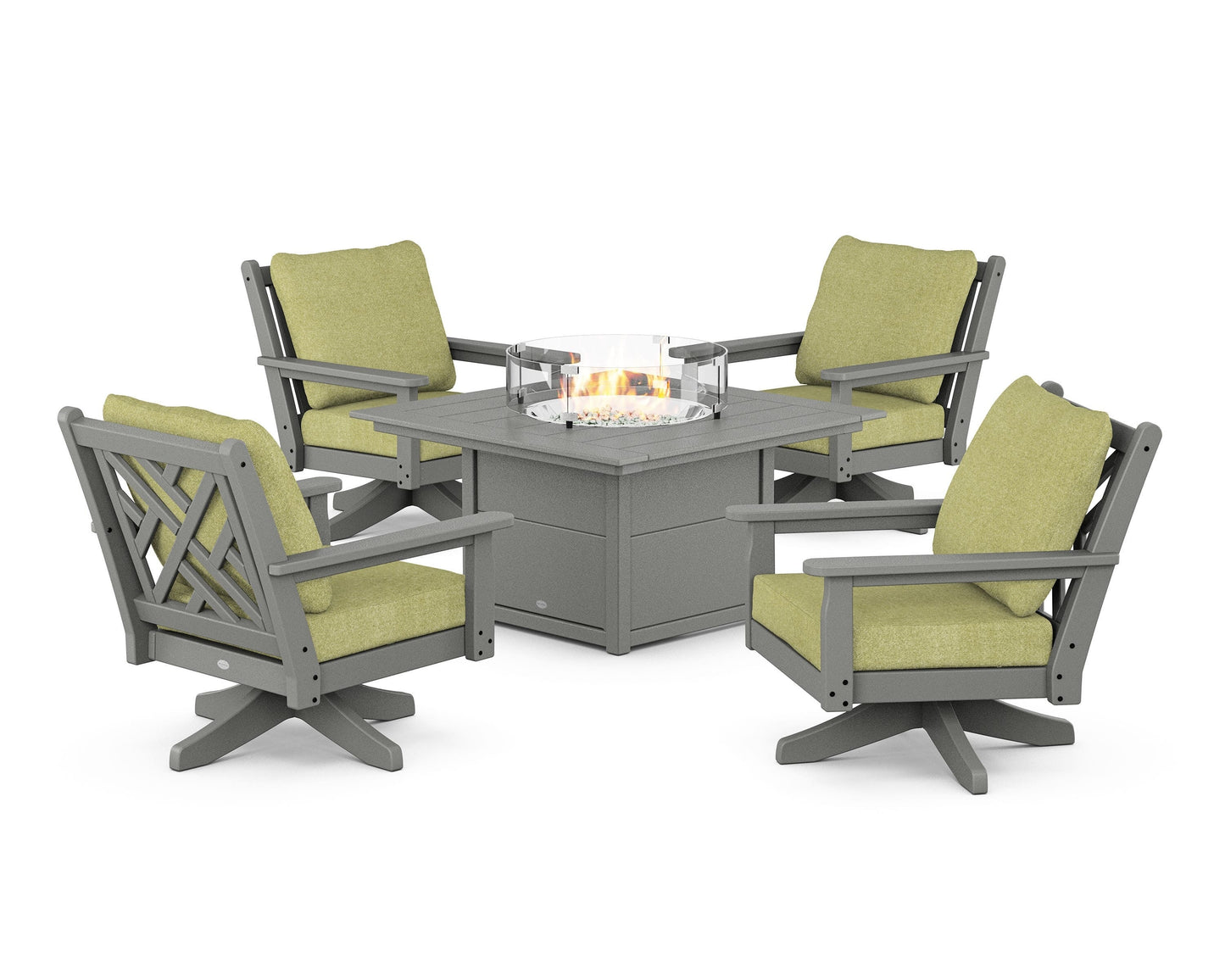 Chippendale 5-Piece Deep Seating Swivel Conversation Set with Fire Pit Table