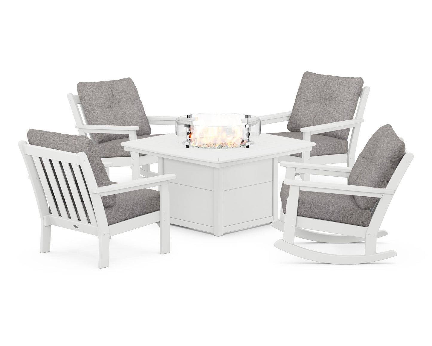 Vineyard 5-Piece Deep Seating Rocking Chair Conversation Set with Fire Pit Table