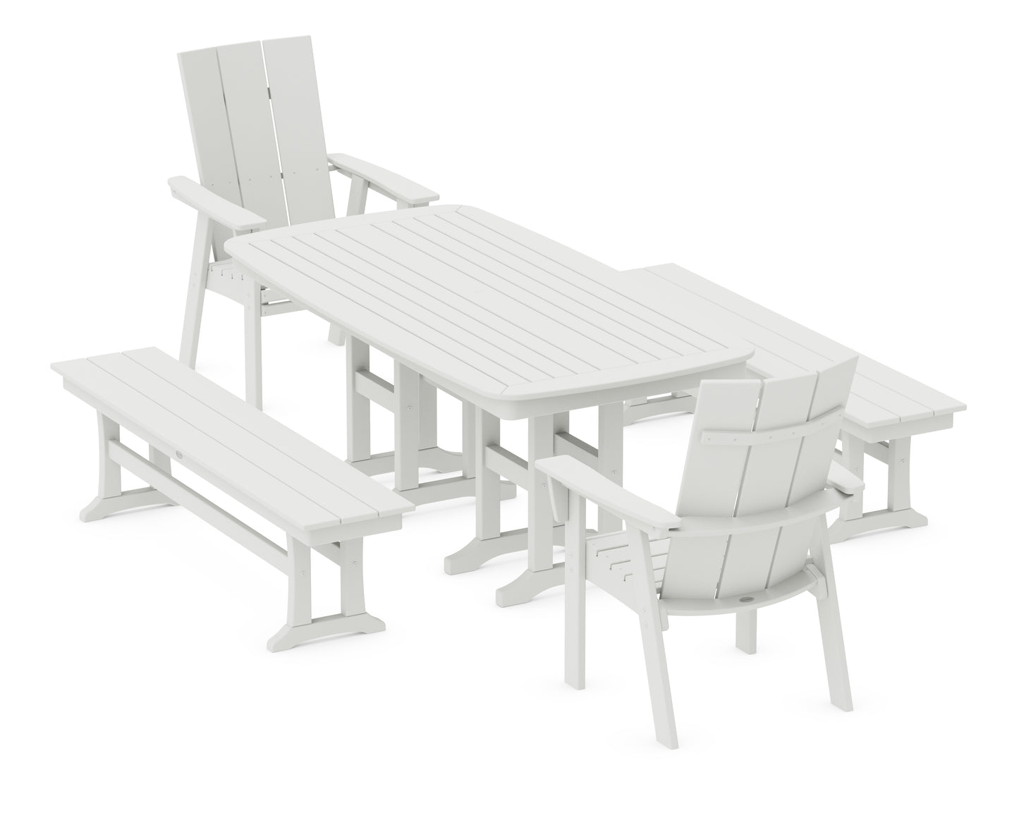 Modern Curveback Adirondack 5-Piece Dining Set with Benches