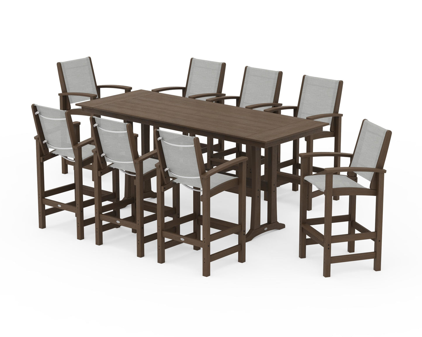 Coastal 9-Piece Farmhouse Bar Set with Trestle Legs