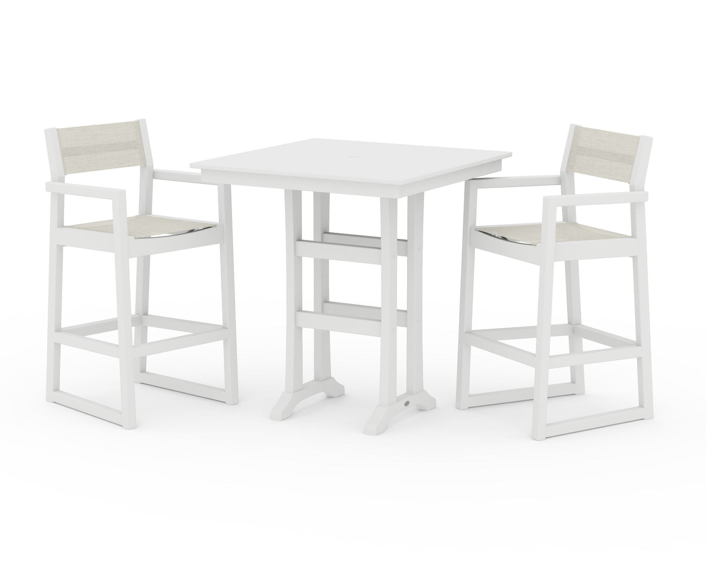 EDGE Sling Arm Chair 3-Piece Farmhouse Bar Set with Trestle Legs