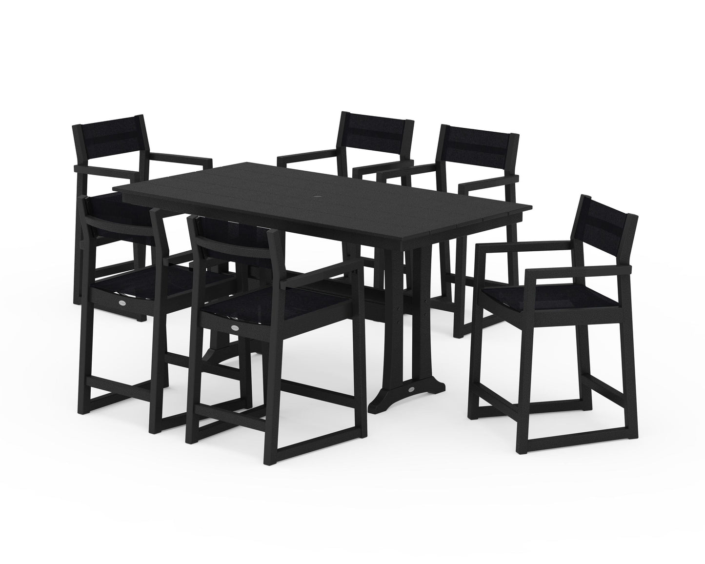 EDGE Sling Arm Chair 7-Piece Farmhouse Counter Set with Trestle Legs