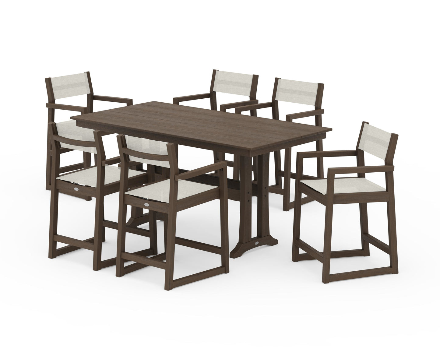 EDGE Sling Arm Chair 7-Piece Farmhouse Counter Set with Trestle Legs